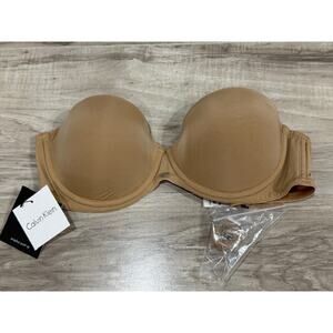 NWT Calvin Klein "Naked Glamour" F3493 Strapless T-Shirt Push-Up Bra, Beige-34B